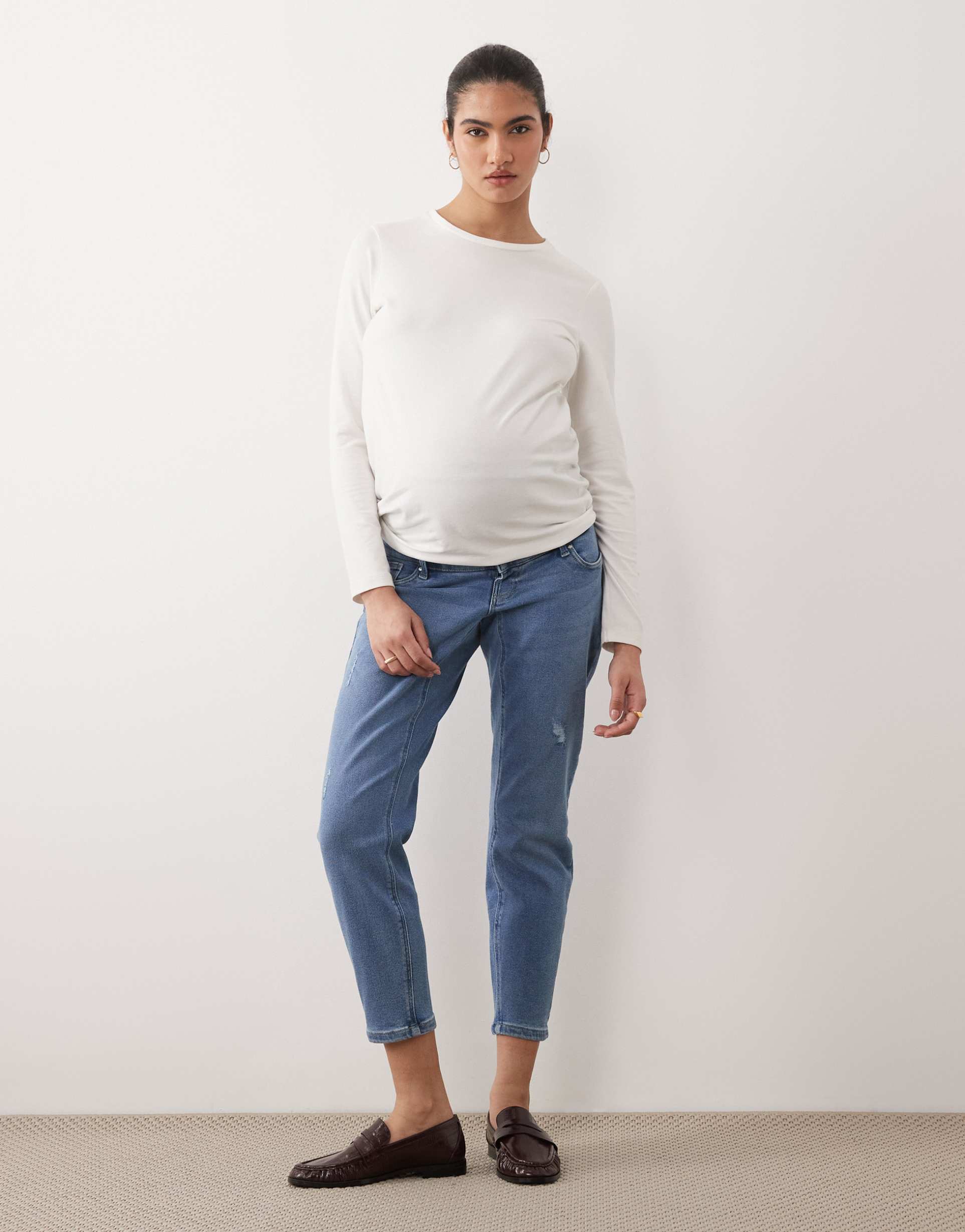 only maternity high waist mom jeans in bleached light blue