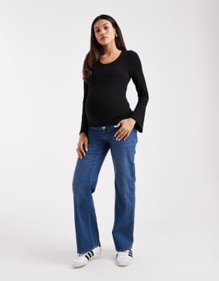 Only Maternity High Waist Wide Leg Jeans In Animal Print