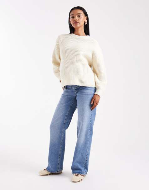 ONLY Maternity high waist wide leg jeans in mid blue - view 1