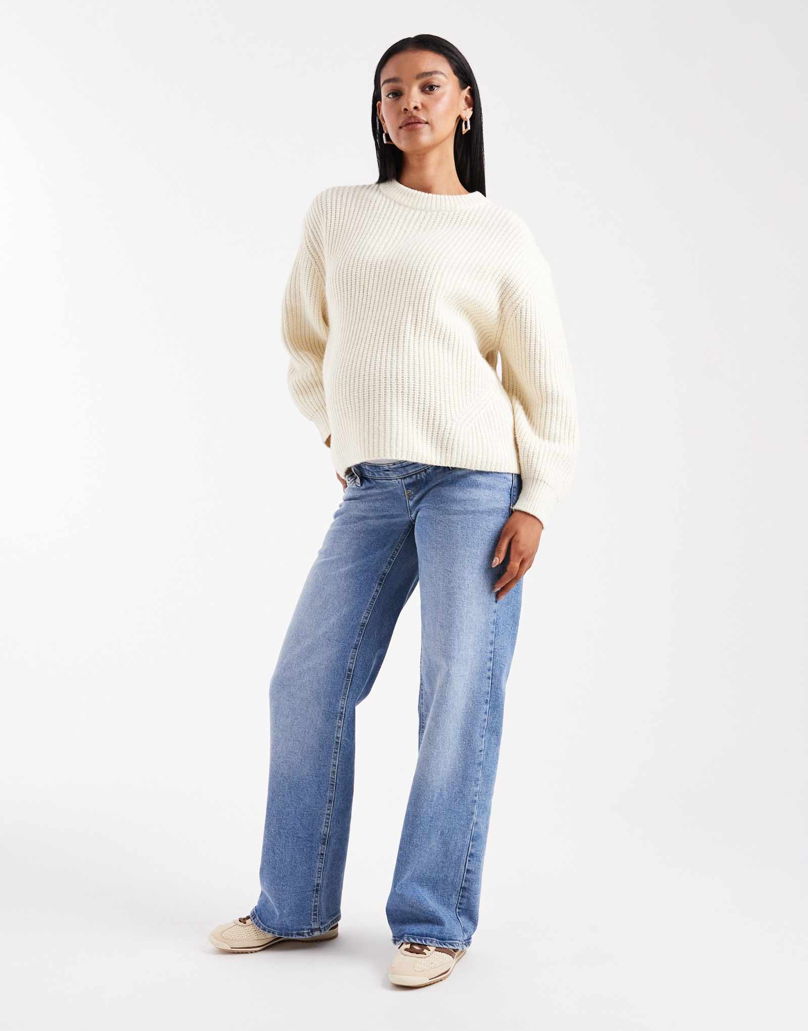 Джинсы с высокой талией и широкими штанинами только для беременных темно синего цвета