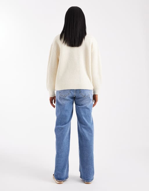 ONLY Maternity high waist wide leg jeans in mid blue