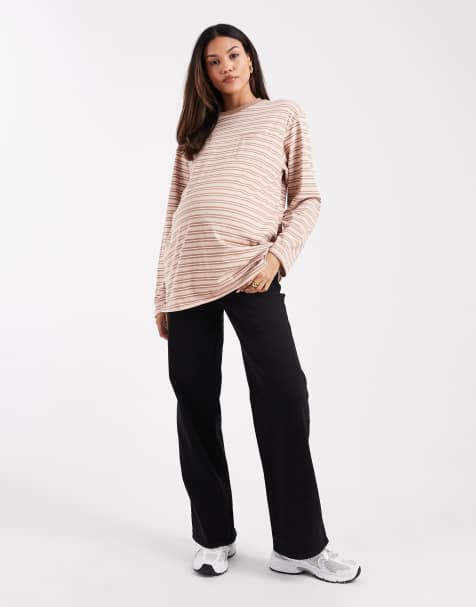 ONLY Maternity high waist wide leg jeans in washed black