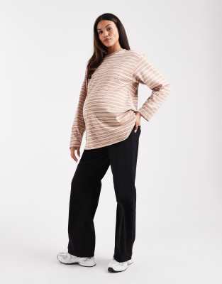 Only Maternity High Waist Wide Leg Jeans In Brown