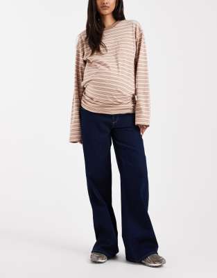 ONLY Maternity - Jeans in dunkelblauer Rinse-Waschung mit hohem Bund und weitem Bein