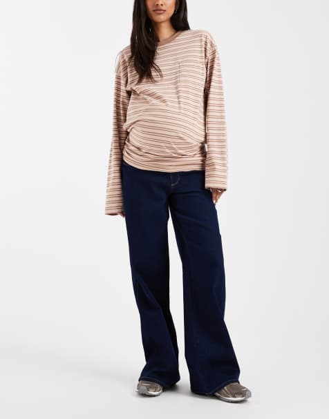 ONLY Maternity - Jeans met wijde pijpen en hoge taille in donkerblauw met spoeling - view 1