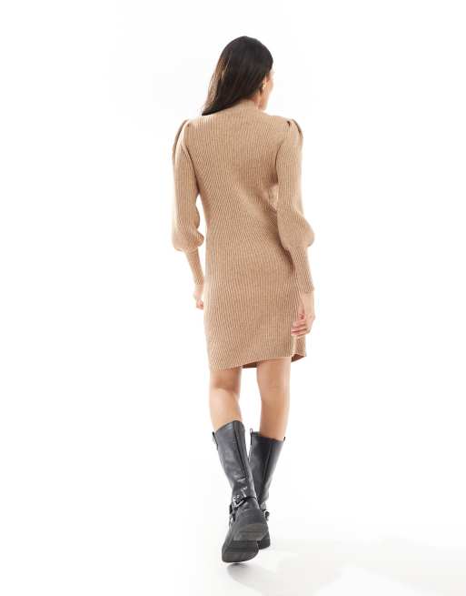 ONLY Maternity knit midi dress in light brown, 3 of 4