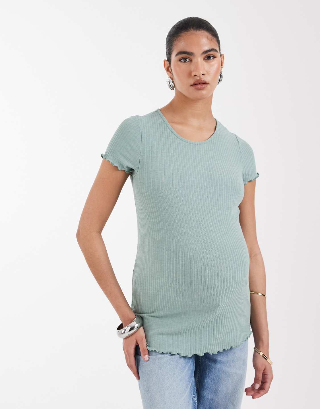 ASOS ONLY Maternity lettuce edge short sleeve top in sage