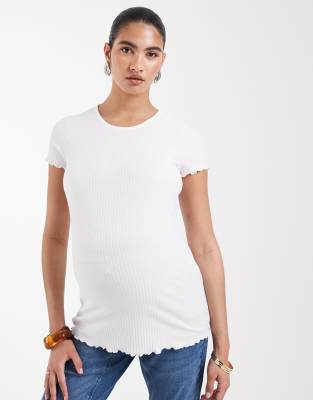 Only Maternity Lettuce Edge Short Sleeve Top In White