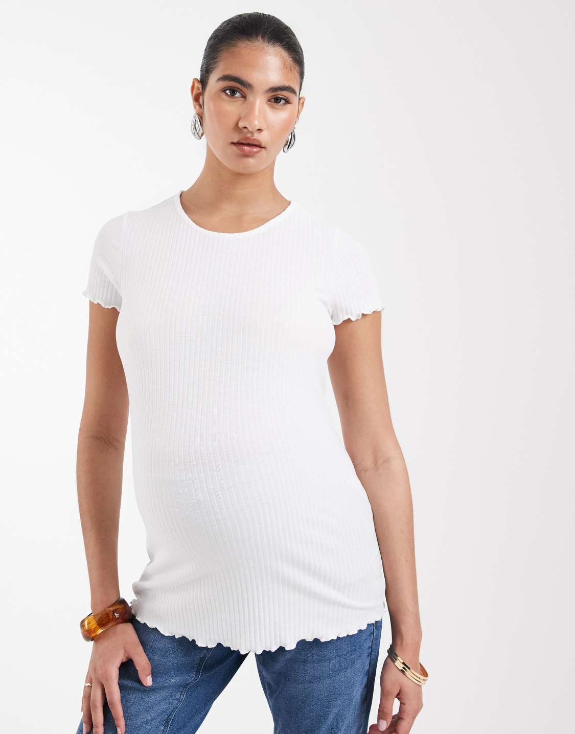 ASOS ONLY Maternity lettuce edge short sleeve top in white