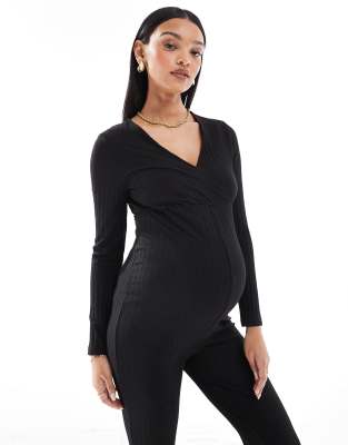 Only Maternity ONLY Maternity long sleeve jersey jumpsuit in black