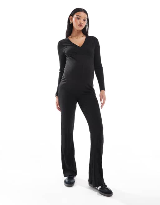 ONLY Maternity long sleeve jersey jumpsuit in black ASOS