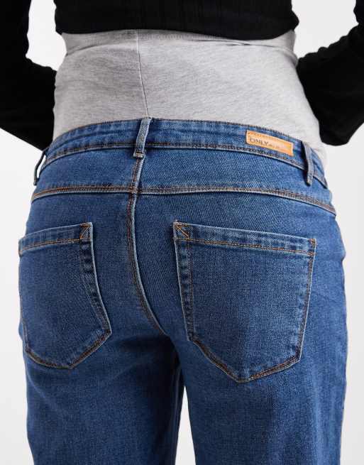 ONLY Maternity – Mellanblå jeans med vida ben och hög midja, 5 av 5