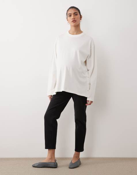 ONLY Maternity – Mom-Jeans in verwaschenem Schwarz mit hohem Bund - view 1