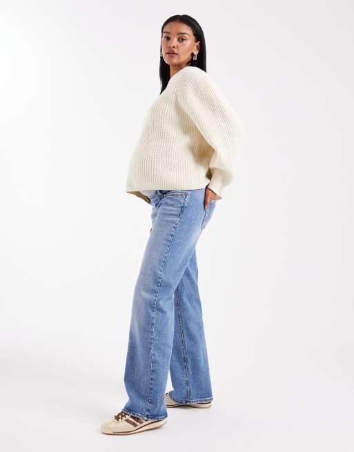 ONLY Maternity – Niebieskie jeansy z szerokimi nogawkami i wysokim stanem, 3 z 5