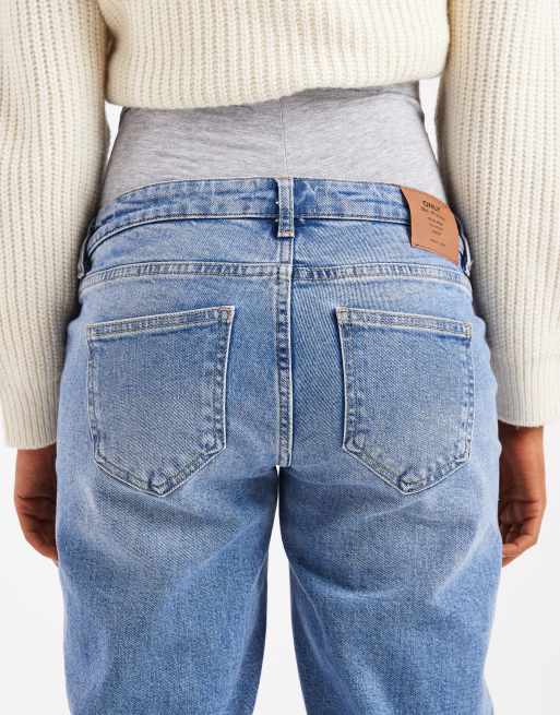 ONLY Maternity – Niebieskie jeansy z szerokimi nogawkami i wysokim stanem, 4 z 5