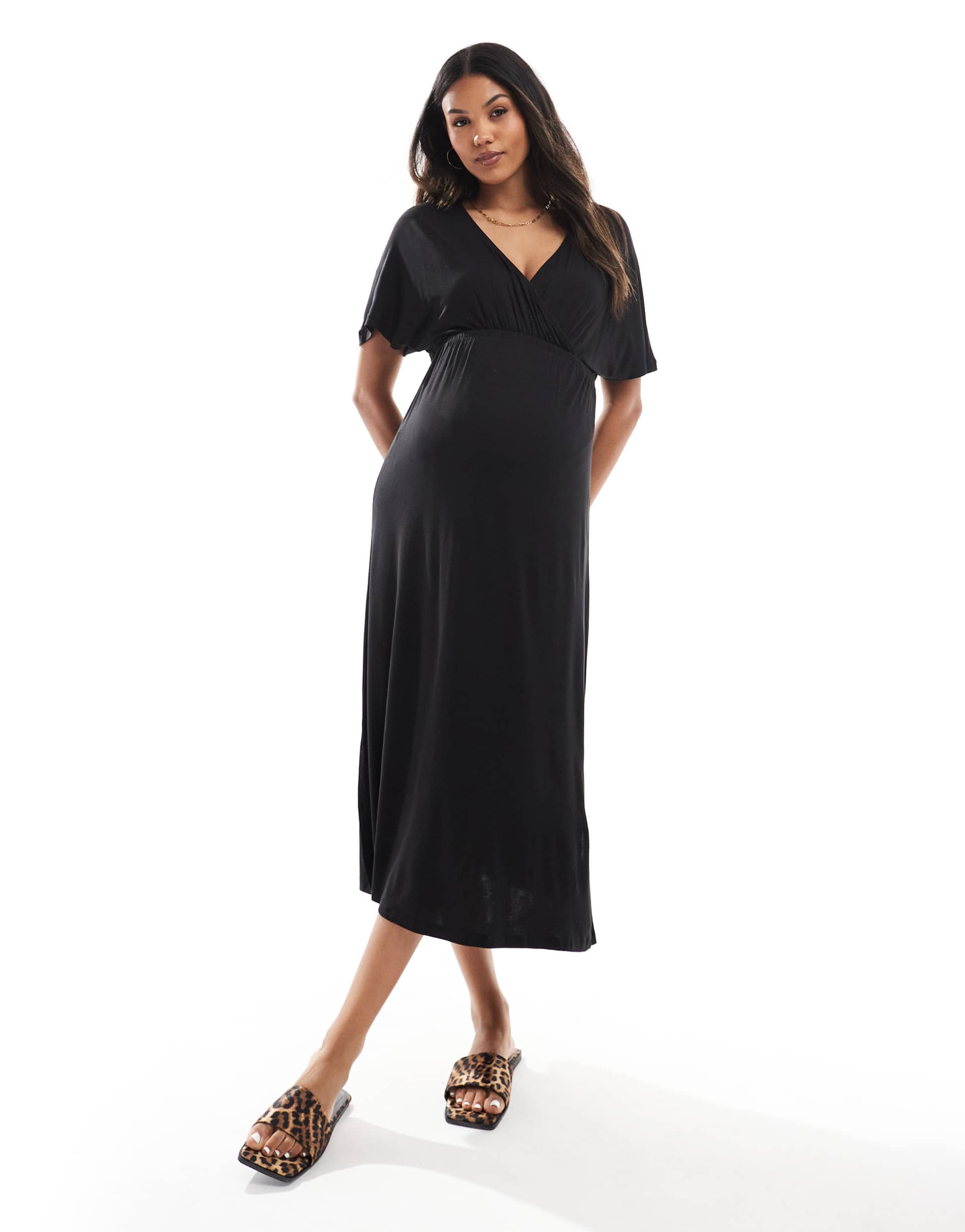 only maternity nursing maxi dress in black