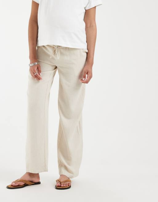 ONLY Maternity over the bump linen blend pants in beige, 4 of 5