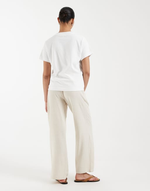 ONLY Maternity over the bump linen blend trousers in beige, 2 of 5