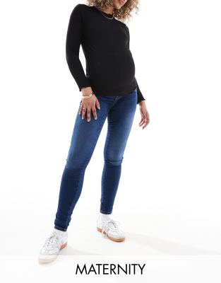 Only Maternity ONLY Maternity Royal skinny jeans in mid blue