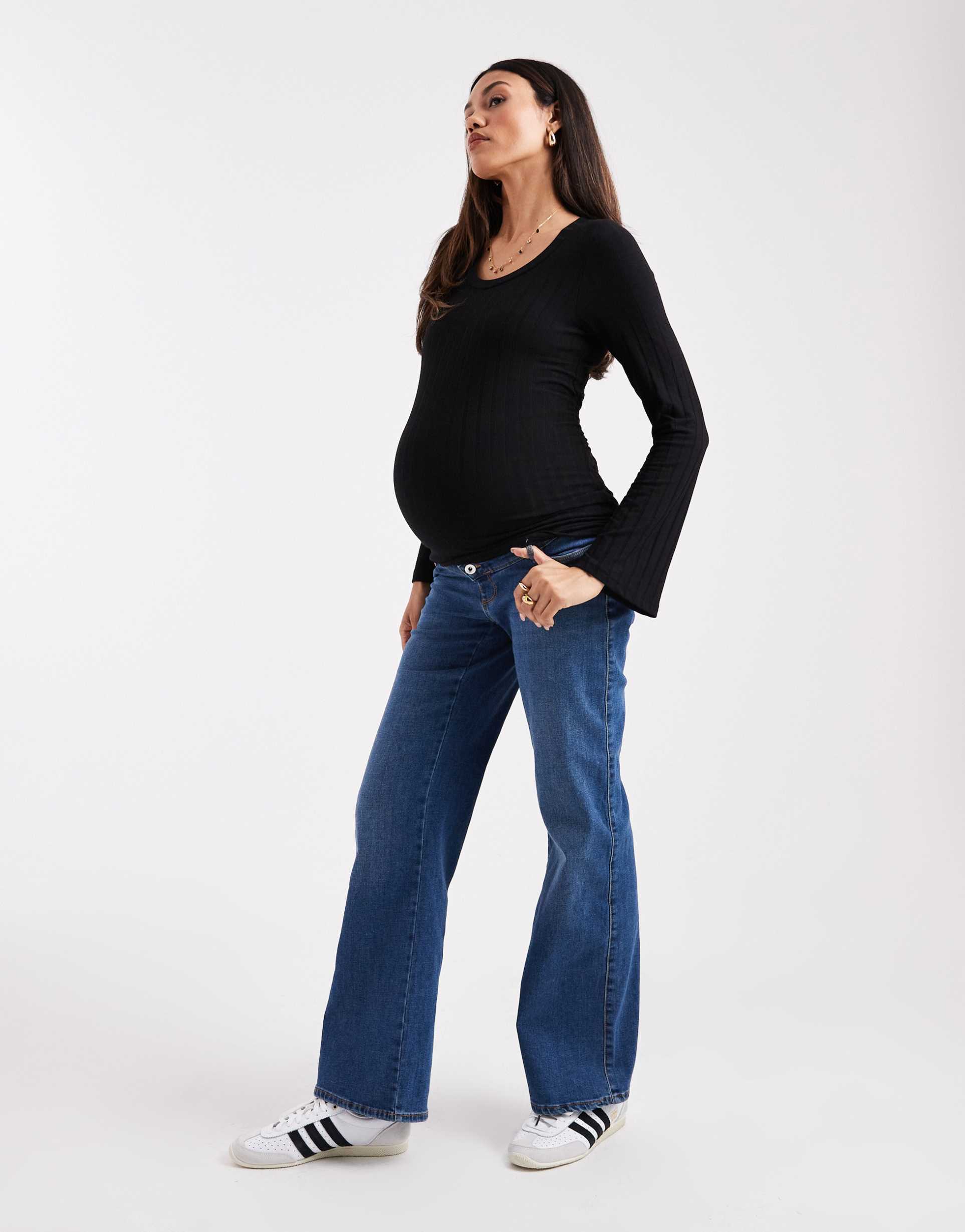 only maternity snow high waist wide leg jeans in mid blue
