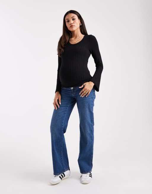 ONLY Maternity Snow high waist wide leg jeans in mid blue, 2 of 5