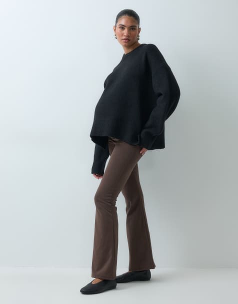 ONLY Maternity stretchy flare trousers in chocolate brown - view 1