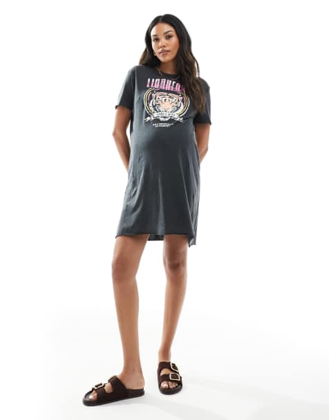 ONLY Maternity tiger print t-shirt mini dress in dark gray - view 1