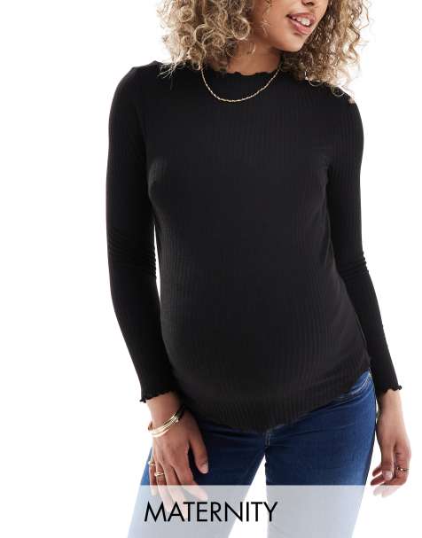 Only Maternity - Top à col montant et bords ondulés - Noir - view 1