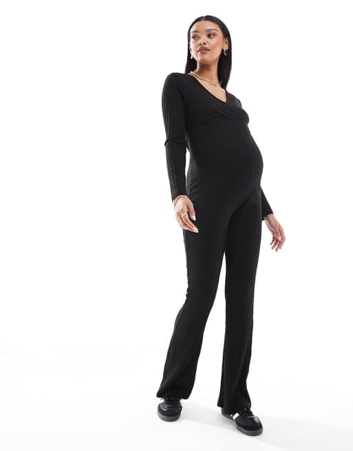 ONLY Maternity - Tuta jumpsuit nera a maniche lunghe in jersey, 2 di 4