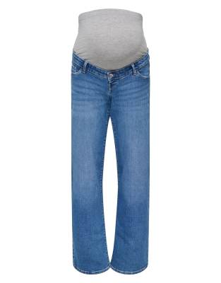 Maternity - Wide-Fit-Umstandsjeans in Mittelblau Blau S L32