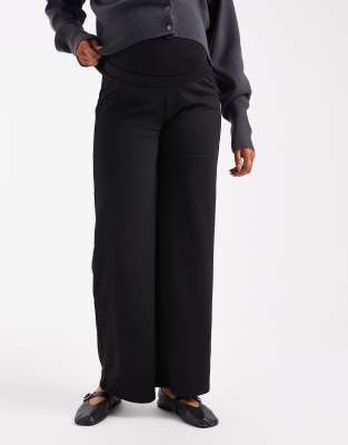 Only Maternity Wide Leg Jersey Pants In Black