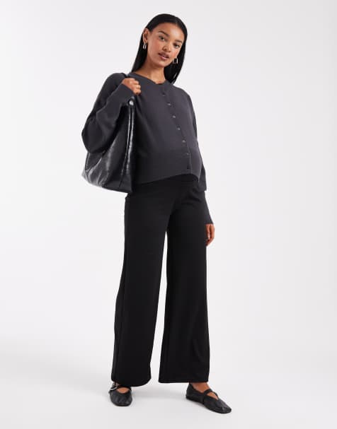 ONLY Maternity wide leg jersey trousers in black