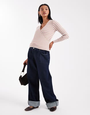 Only Maternity Wrap Top In Brown