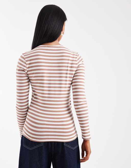 ONLY Maternity wrap top in white and brown stripes, 4 of 4