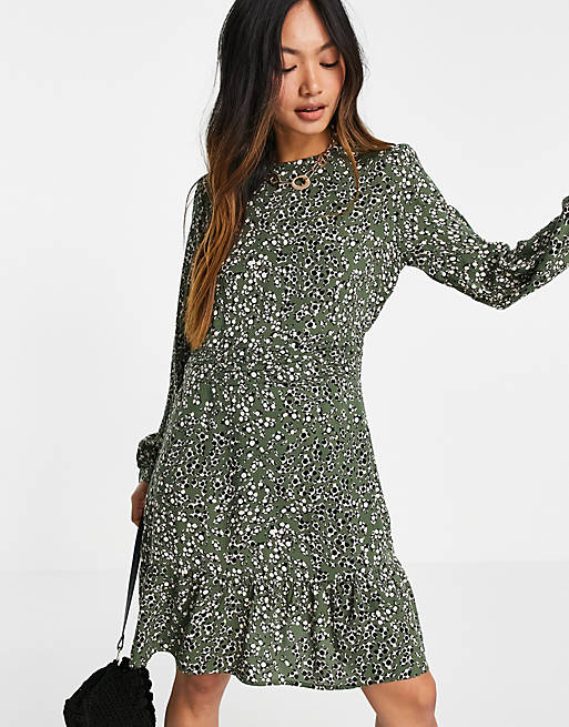 Only Mattea long sleeve mini dress in olive green | ASOS