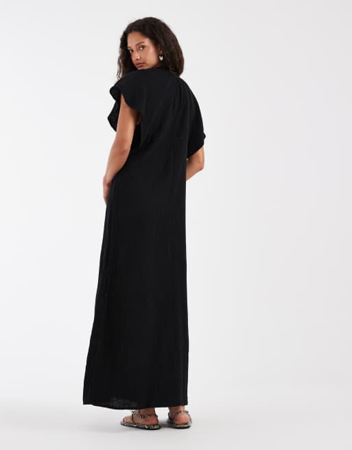ONLY maxi cheesecloth dress with flutter sleeves in black, 4 of 4