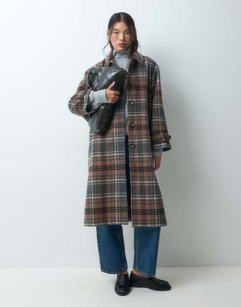 ONLY maxi coat in brown checks - view 1