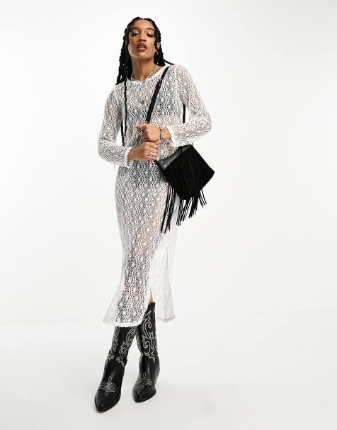 Only maxi crochet dress with low back in white - view 1