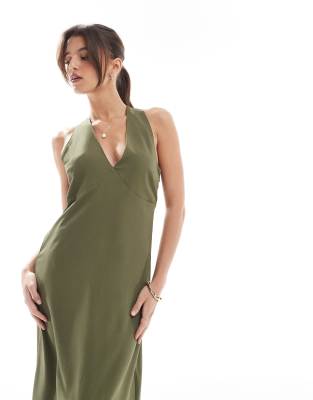 Only Maxi Dress With Cross Back Detail In Green