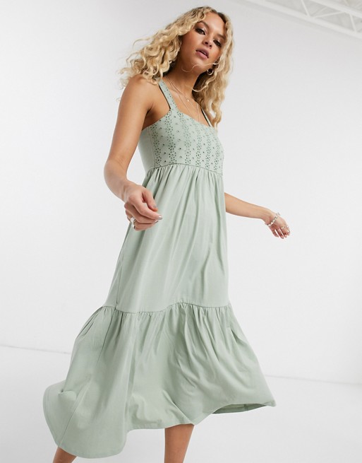 Only maxi dress with lace detail in green
