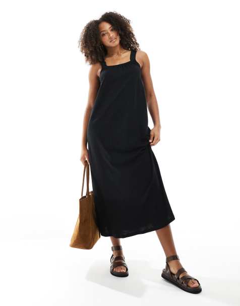 Only – Maxi-Hängerkleid in Schwarz mit eckigem Ausschnitt - view 1