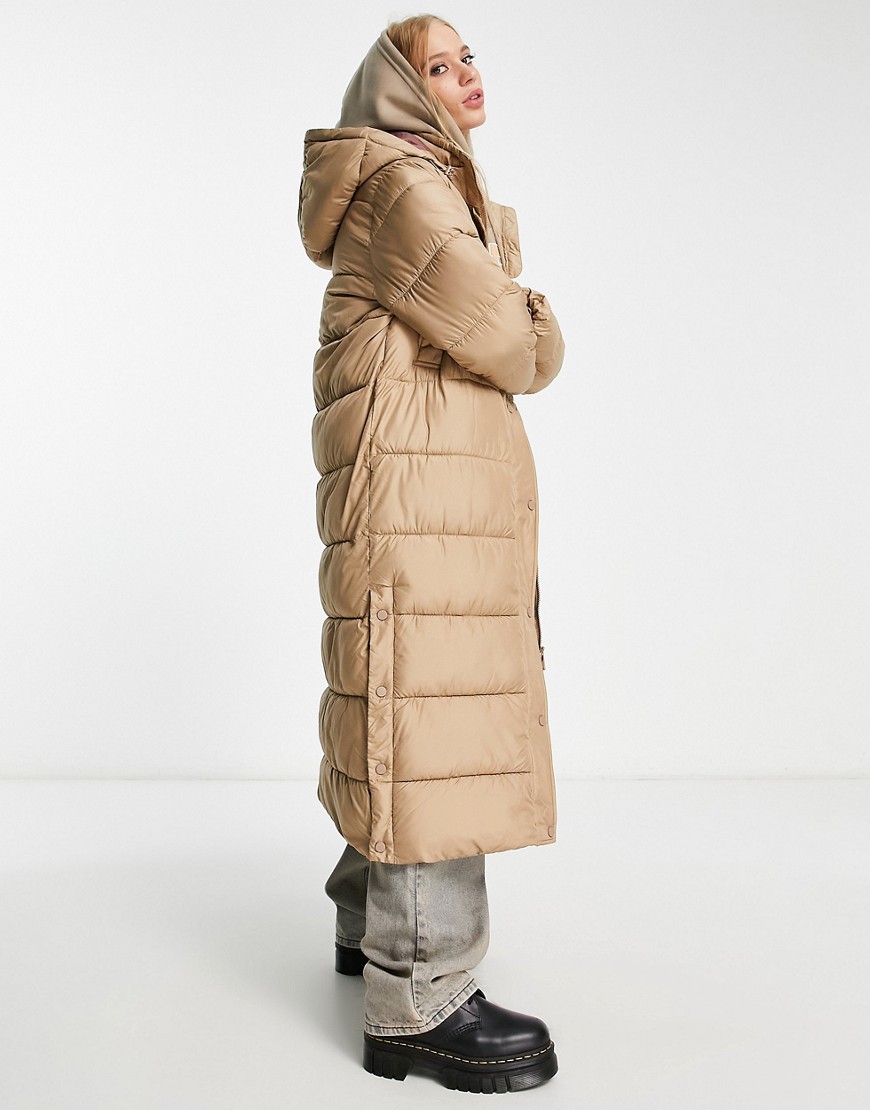 Only maxi hooded padded coat with snap sides in beige-Neutral
