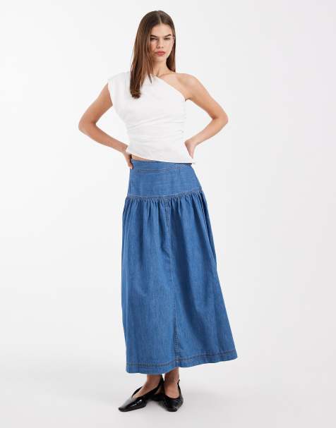 ONLY – Maxi-Jeansrock in Mittelblau mit tiefer Taille - view 1