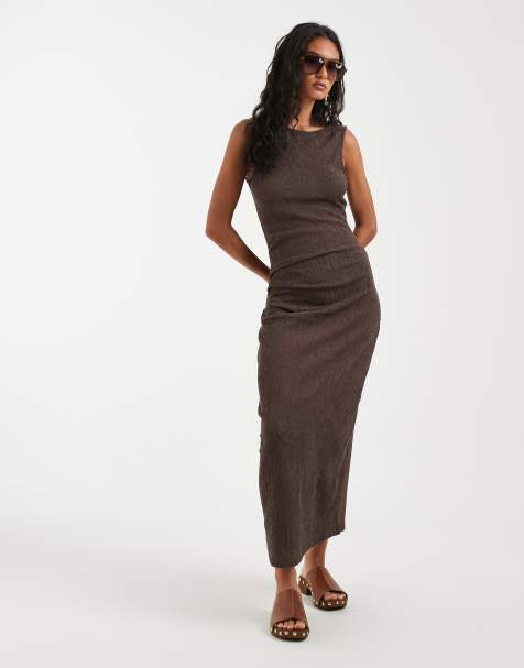 ONLY - Maxi jurk met gerimpeld detail in chocoladebruin - view 1