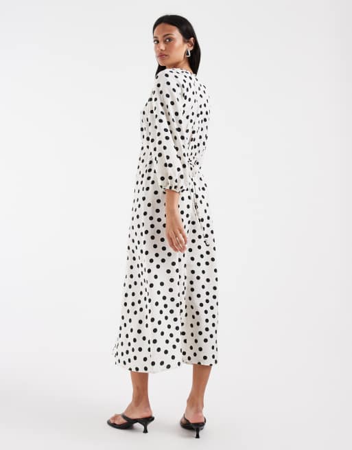 ONLY - Maxi jurk met riem in wit met stippen, 4 van 4