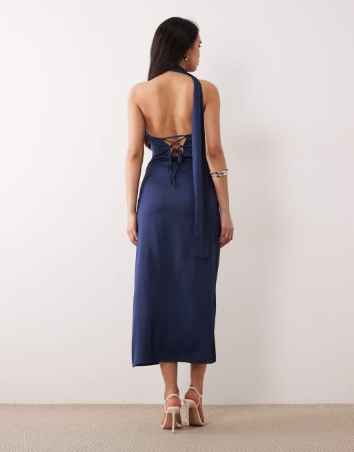 ONLY - Maxi jurk met sjaaldetail en blote schouder in marineblauw, 2 van 4