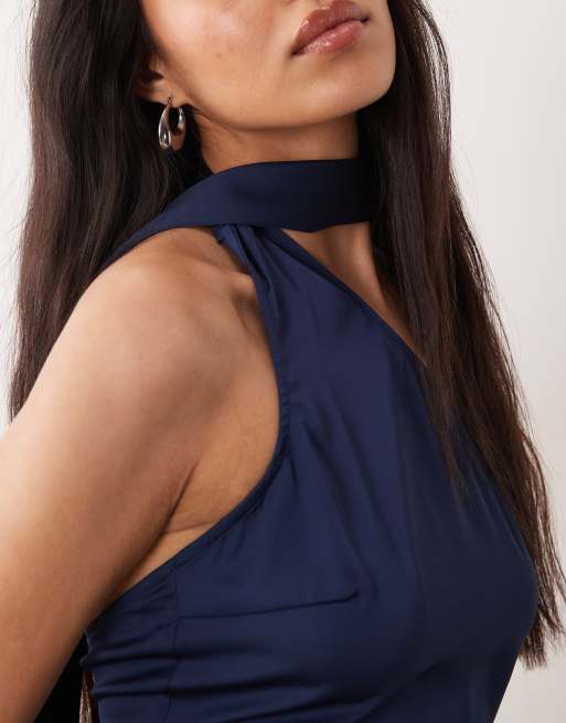 ONLY - Maxi jurk met sjaaldetail en blote schouder in marineblauw, 3 van 4