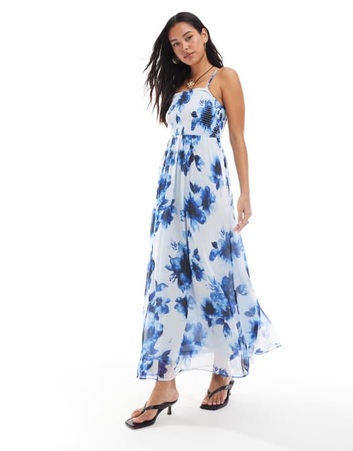 ONLY - Maxi jurk met spaghettibandjes en bloemenprint in blauw