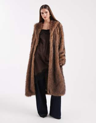 ONLY - Maxi-Mantel in Braun aus Kunstpelz-Brown