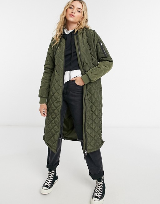 Only maxi quilted jacket in green